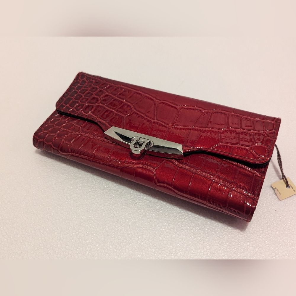 Kate Landry Red Croco Clutch Wallet